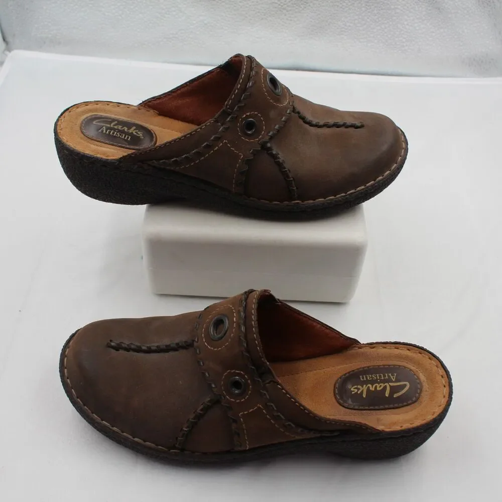 Clarks Artisan Women’s Size 7 Leather Slip-On Mules Clogs Comfort Shoes Brown